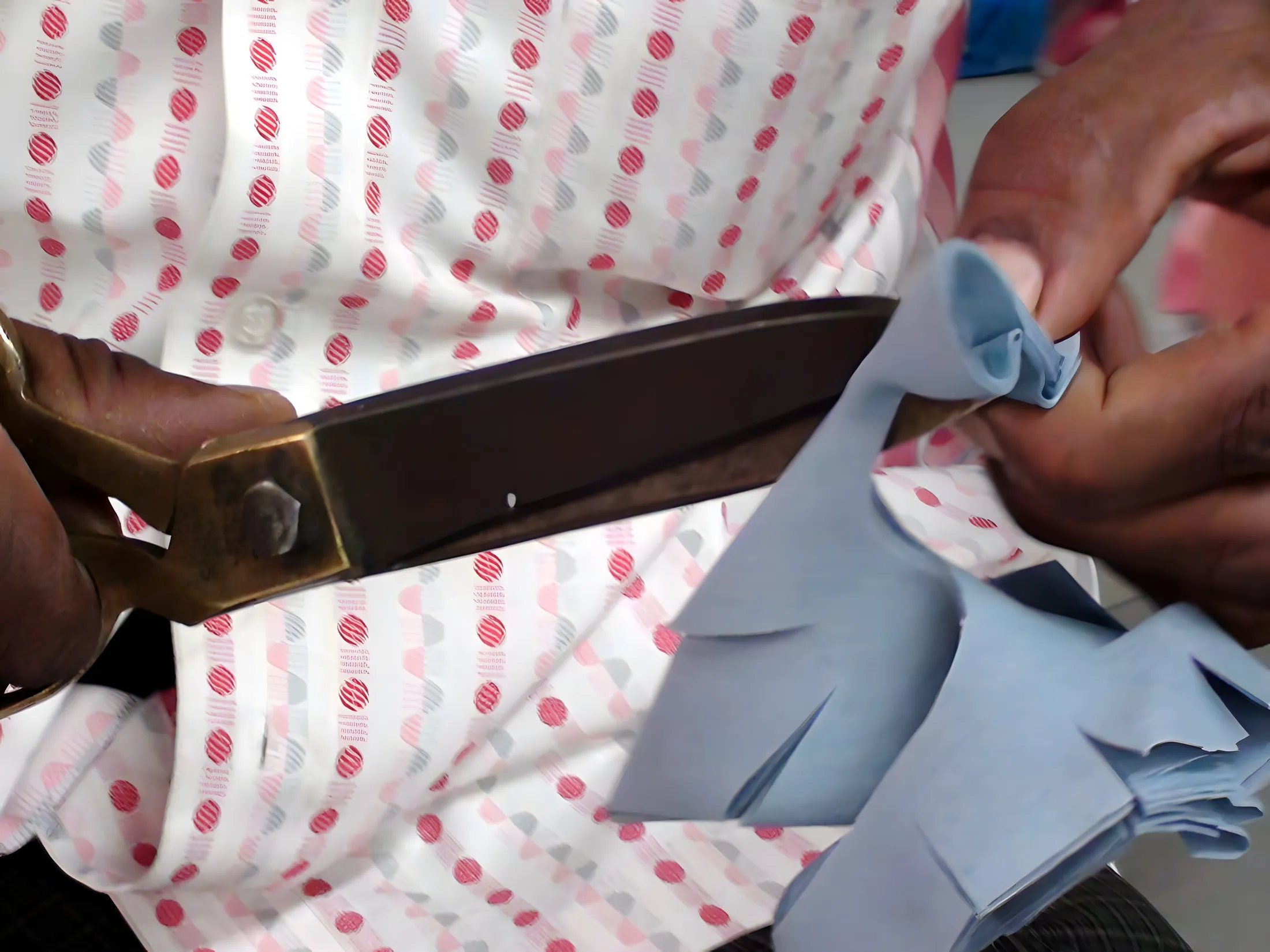 Cutting appliqué motifs with heavy iron shears