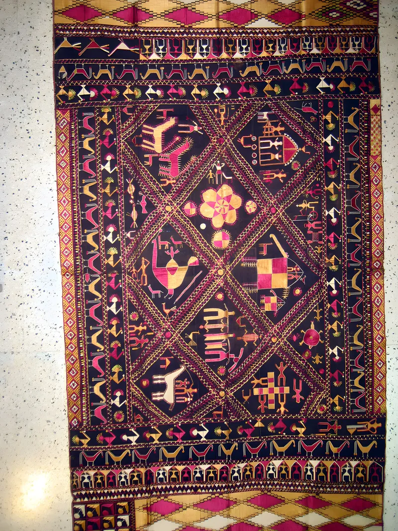 Embroidered hanging with lattice