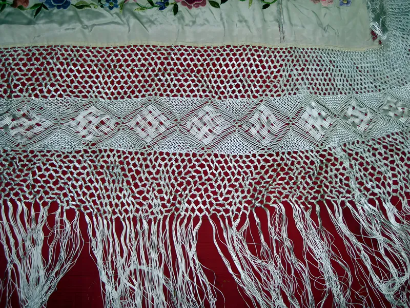 Embroidered shawl with fringe