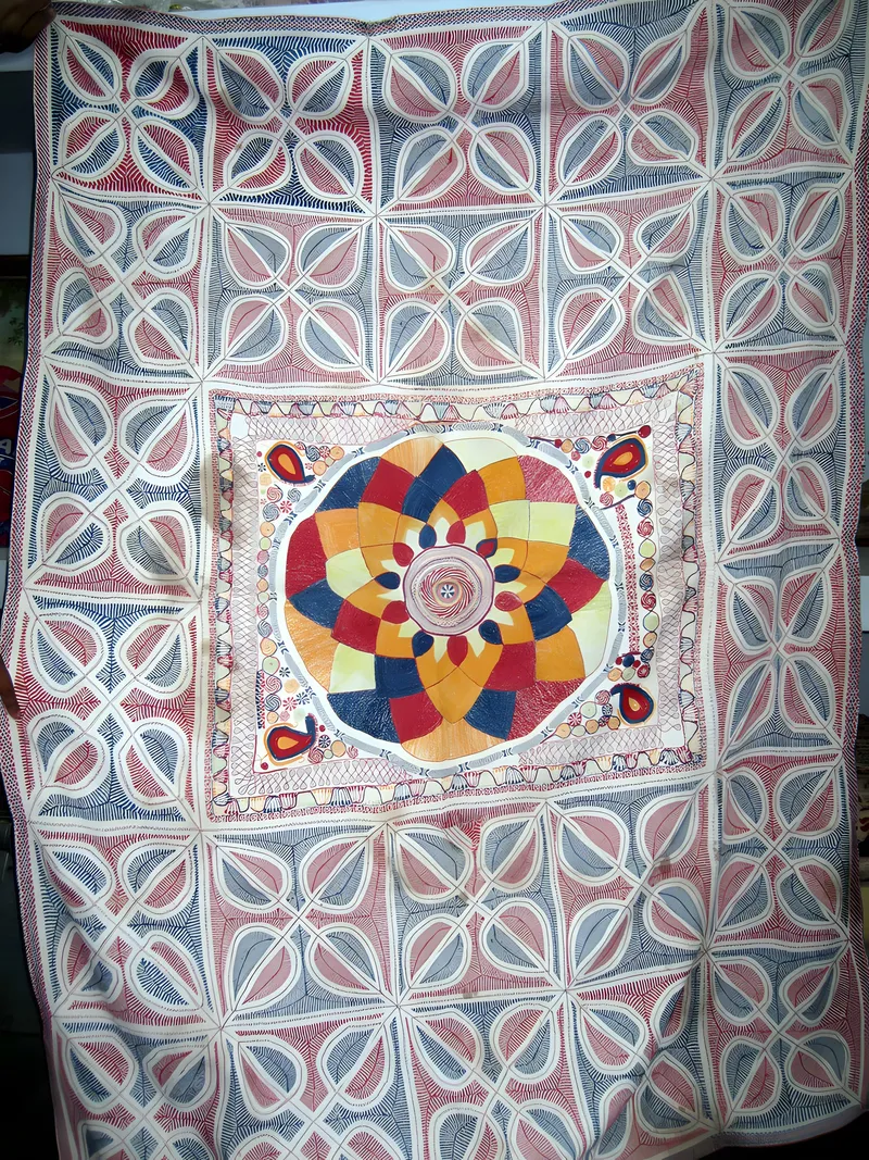 Kantha with lattice ground and central lotus, Bengal