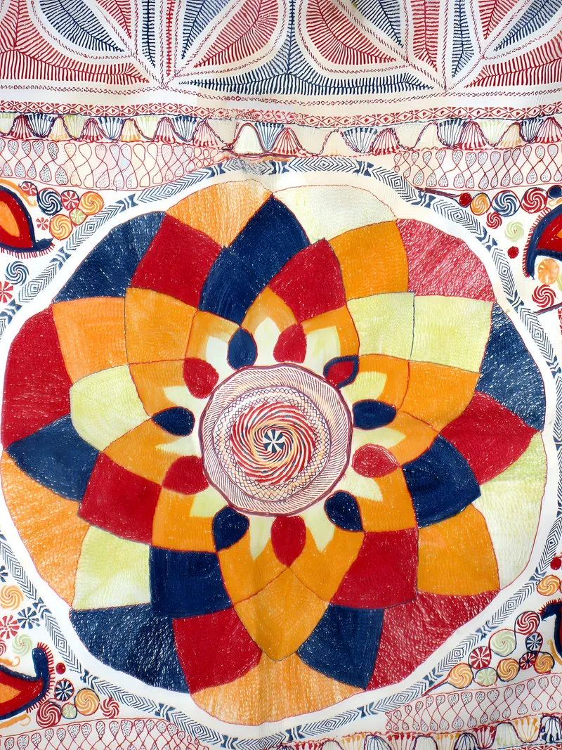 Kantha lotus medallion, detail