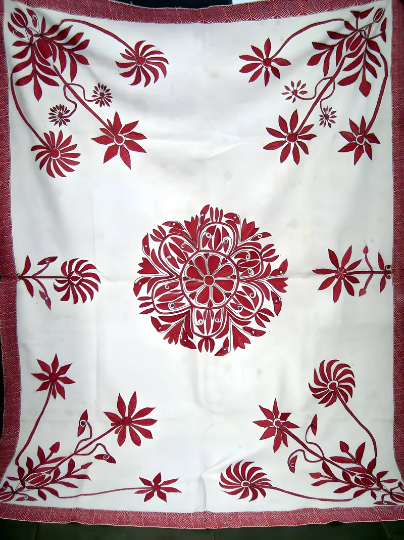 Red-on-white floral kantha