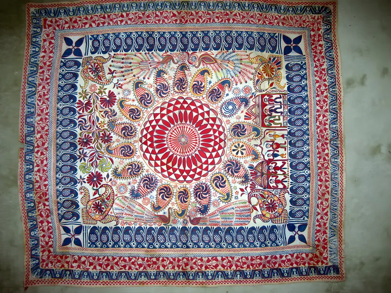 Kantha with sun-wheel medallion and borders