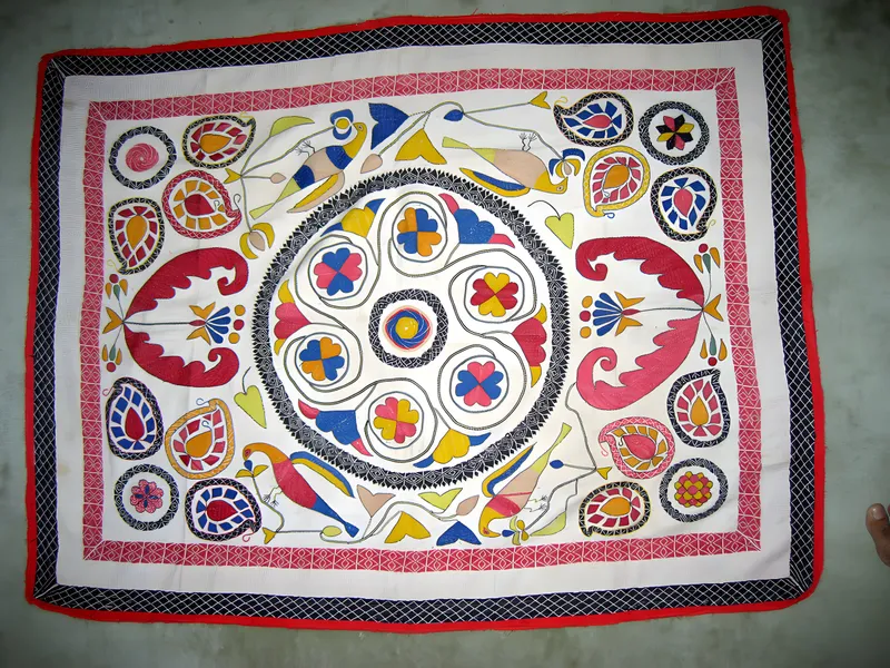 Kantha with paisleys and quatrefoils