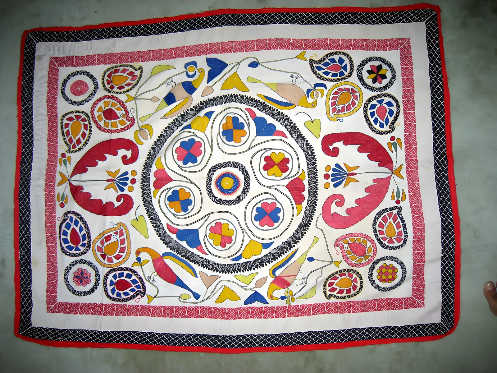 Kantha with paisleys and quatrefoils
