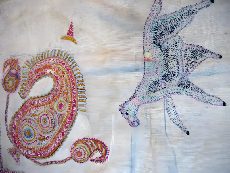 Figurative kantha with horse and rider