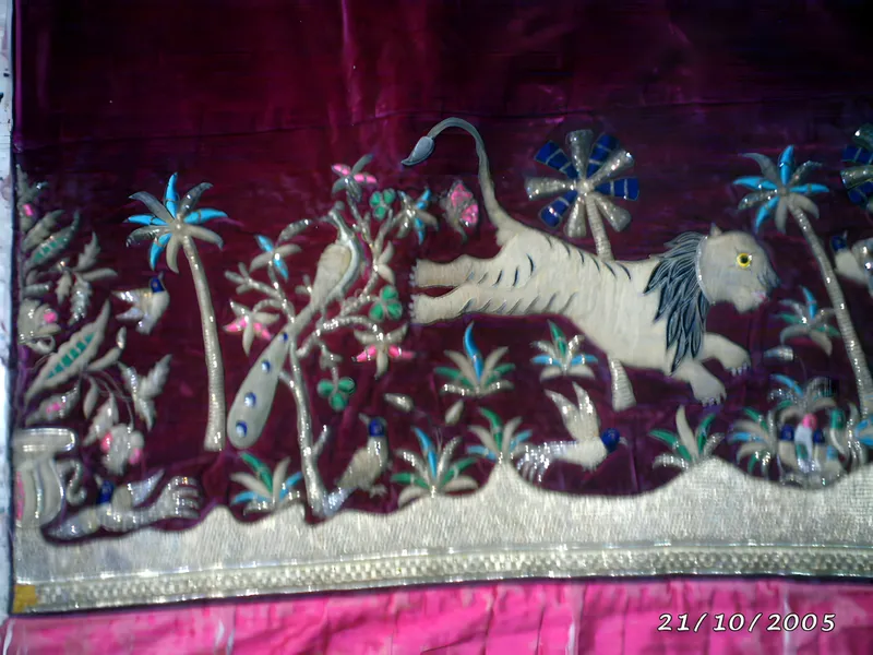 Zardozi hunting scene on velvet