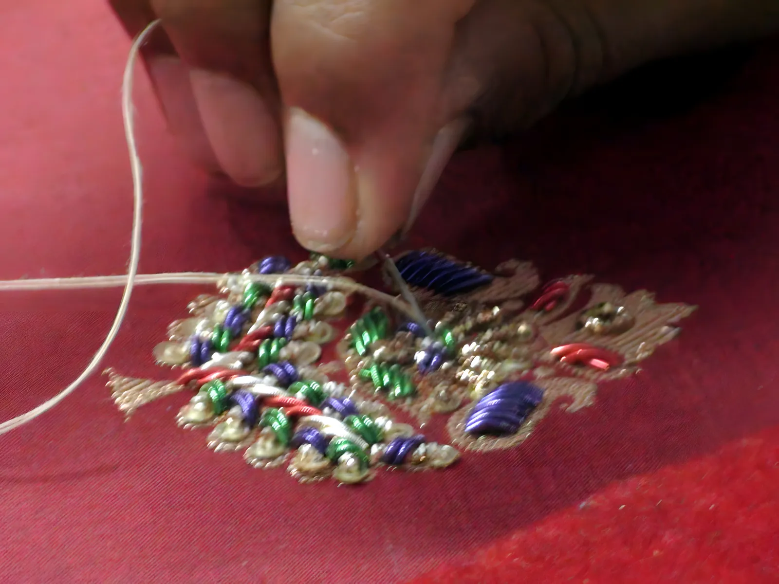 Bead and sequin embroidery by hand