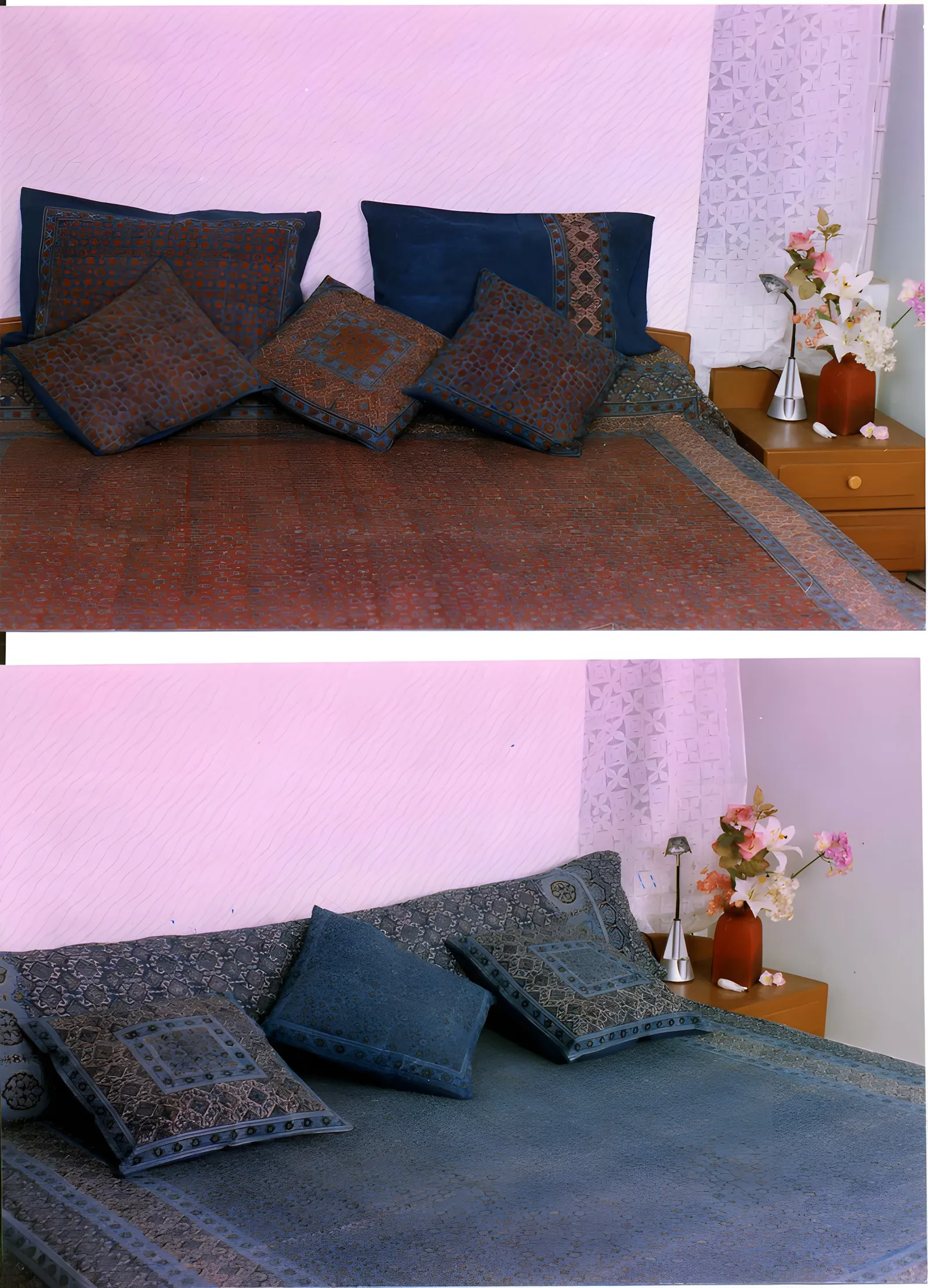 Natural indigo hand block-printed bedcover