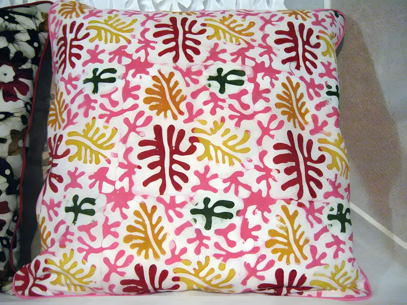 Block-printed floral cushion