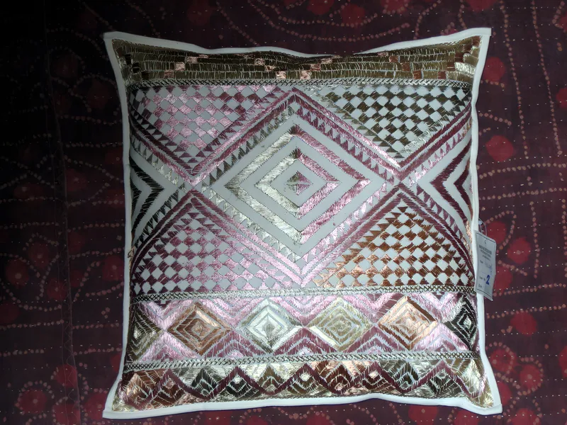 Zardozi silk cushion