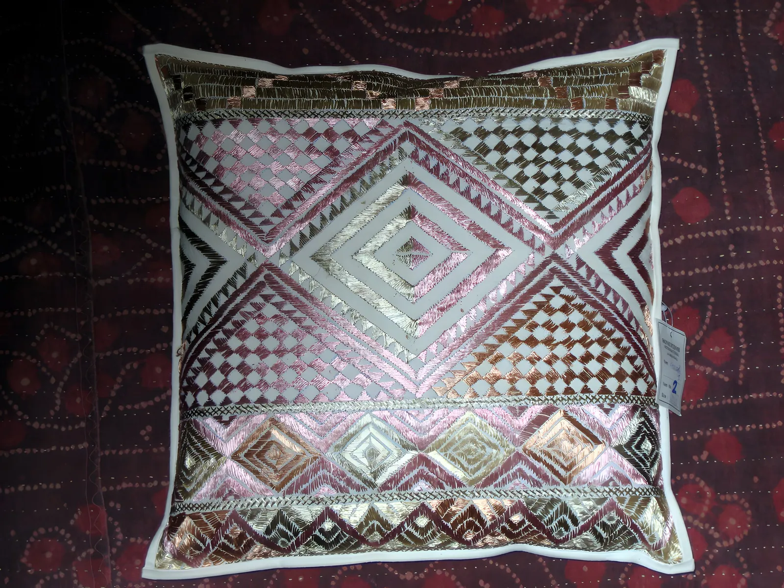 Zardozi silk cushion
