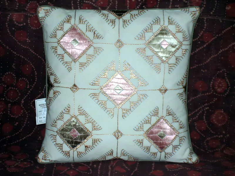 Silk cushion with metal-thread embroidery