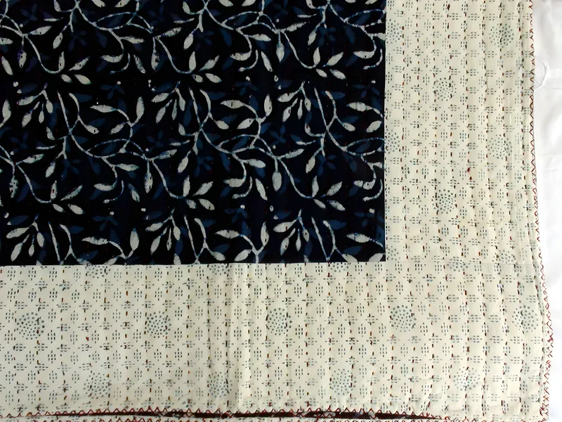 Indigo kantha quilt, detail