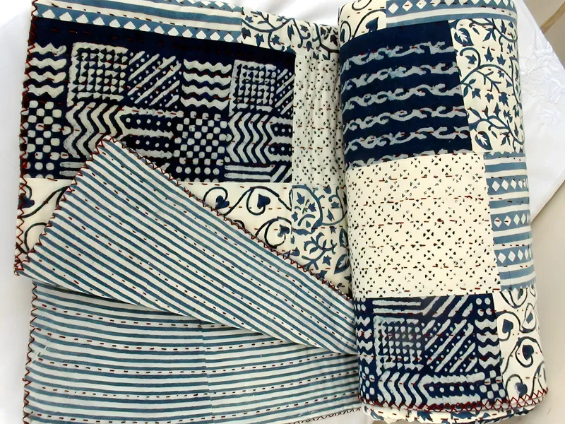 Striped kantha throw