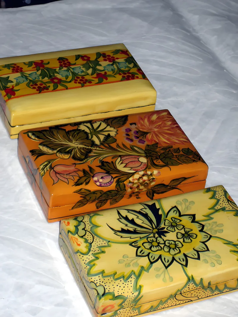 Hand-painted papier-mâché boxes, Kashmir