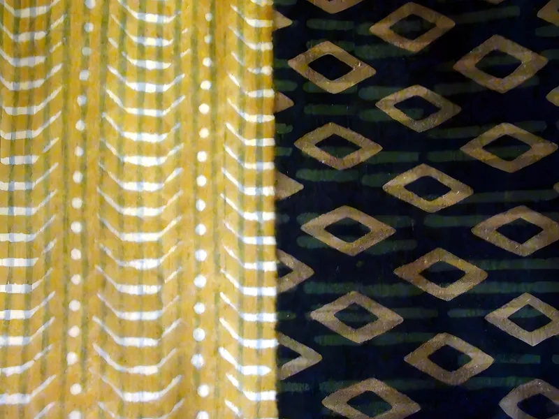 Mustard and indigo geometric prints