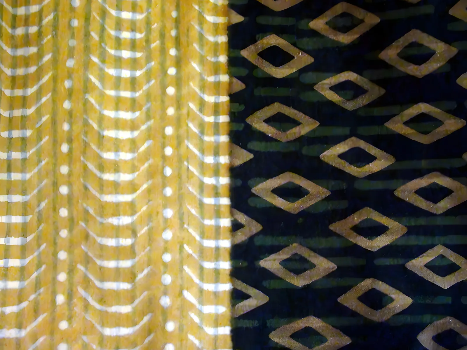 Mustard and indigo geometric prints