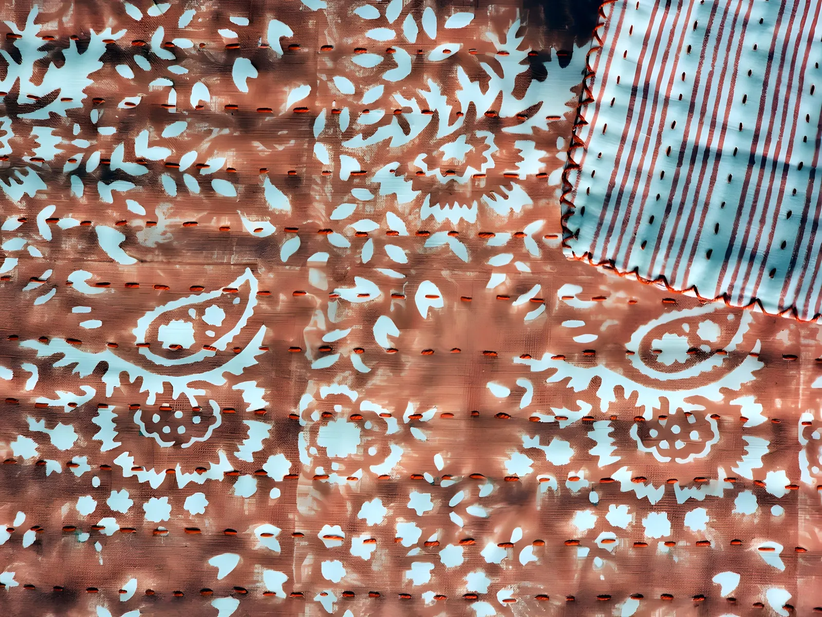 New for 2026: terracotta block-print quilt, hand-stitched