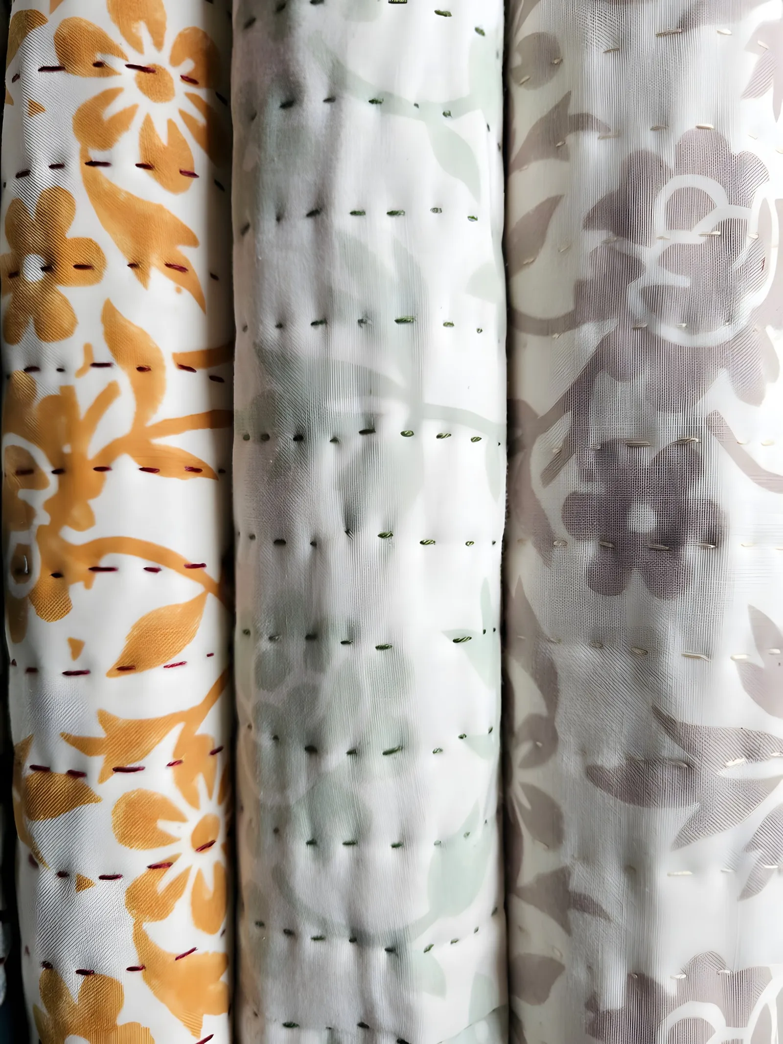 New for 2026: mustard, stone and taupe block-print quilts
