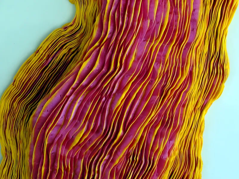 Crinkle silk in saffron and pink